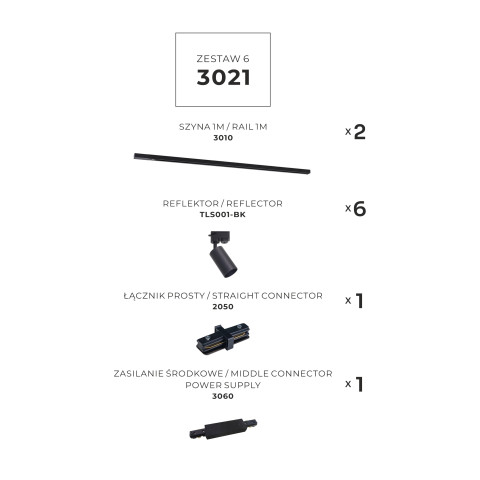 Zuma Line 3021 ZESTAW 6 SZYNOPRZEWODY BLACK JEDNOOBWODOWY