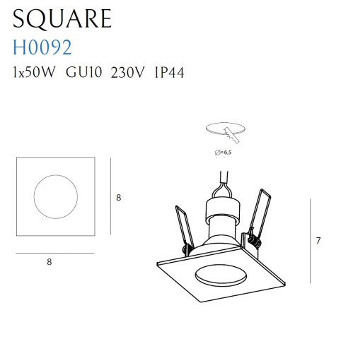 MAXLIGHT H0092 SQUARE OPRAWA WPUSTOWA KWADRATOWA BIAŁA IP44, GU10