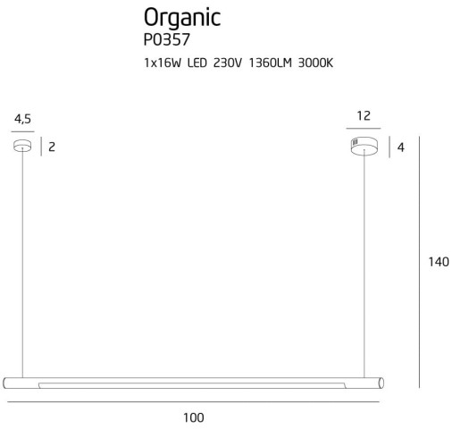 MAXLIGHT P0357 LAMPA WISZĄCA ORGANIC HORIZON 100CM BIAŁA