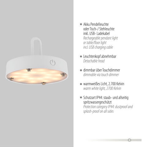 Zuma Line 19304-16 AKUBA LAMPA STOŁOWA/ZEWNĘTRZNA BEZPRZEWODOWA BIAŁY