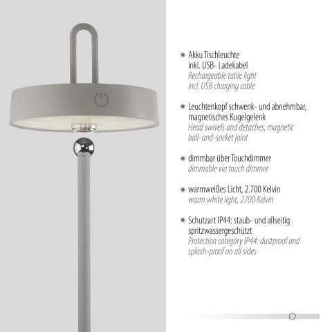 Zuma Line 19310-40 AMAG LAMPA STOŁOWA/ZEWNĘTRZNA BEZPRZEWODOWA SZARY