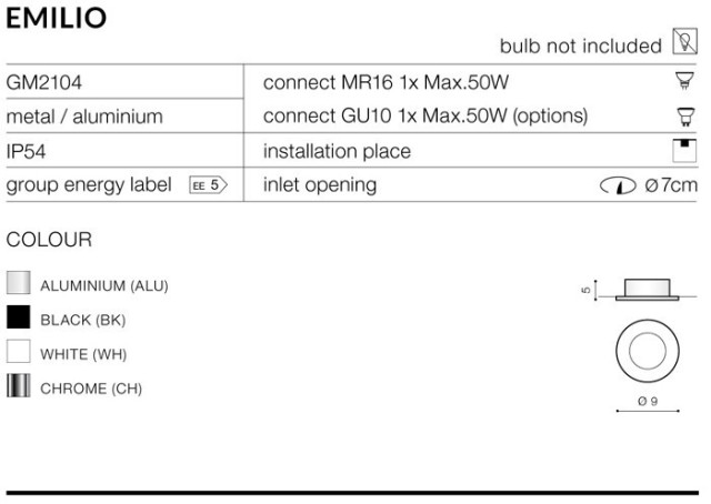EMILIO ALUMINIUM GM2104 ALU - IP54 oprawa wpuszczana typu  Downlight - Azzardo 2