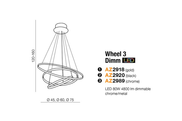 WHEEL 3 DIMM CHROME Azzardo AZ2989 - Lampa wisząca okrągła LED ściemnialna kołaledowe ringi Azzardo