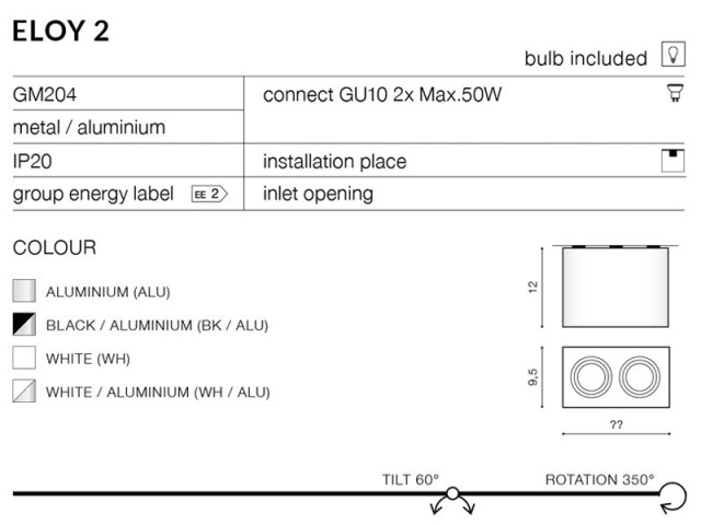 ELOY 2 WHITE ALU GM4204 lampa sufitowa plafon Azzardo 2