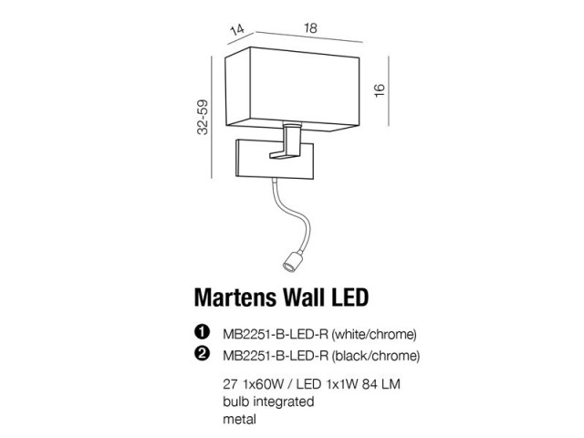 MARTENS WALL LED WHITE MB2251-B-LED-R WH - Kinkiet do czytania Azzardo