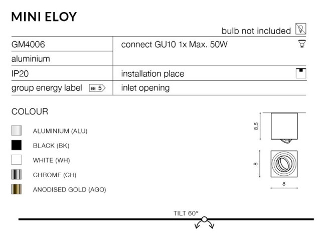 MINI ELOY ANODISED ALU -  lampa sufitowa  techniczna Azzardo