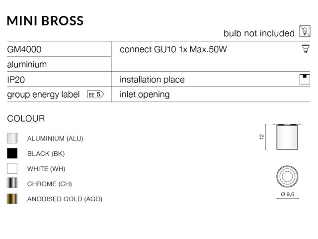 MINI BROSS ALU - Lampa sufitowa Plafon  Azzardo GM4000 ALU