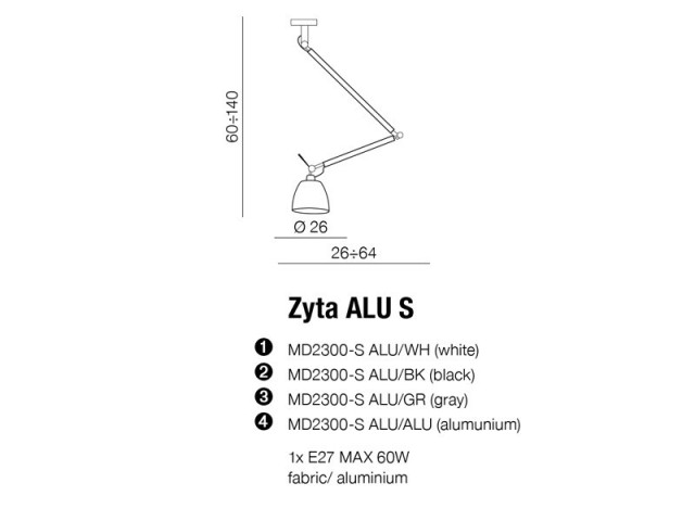 ZYTA S PENDANT ALU - Lampa sufitowa na wysięgniku z ruchomym ramieniem Azzardo