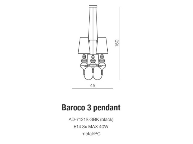 BAROCO 3 PENDANT - Lampa Wisząca AZzardo AD-7121S-3BK