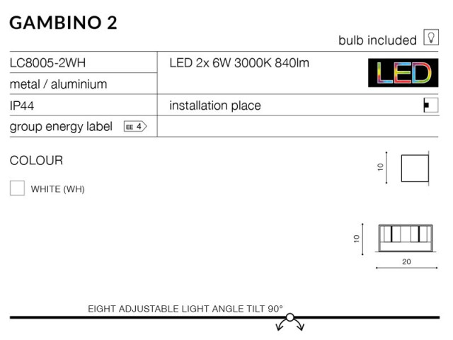 GAMBINO 2 Kinkiet Azzardo LC8005-2WH
