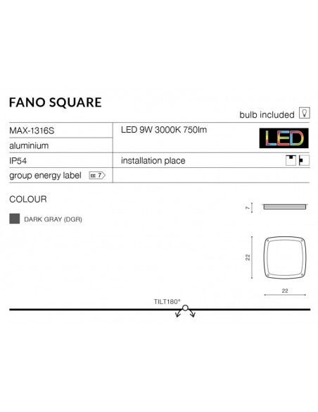 FANO S  - Lampa sufitowa IP54,  kinkiet LED Azzardo MAX-1316S 