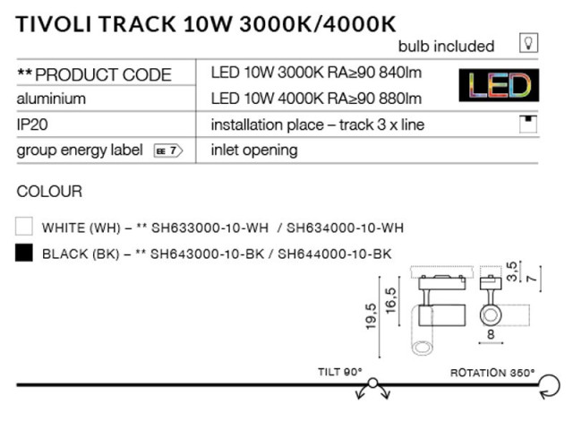 TIVOLI TRACK 10W WH biały  Azzardo - LED reflektor do szynoprzewodu 3 fazowego SH633000-10-WH