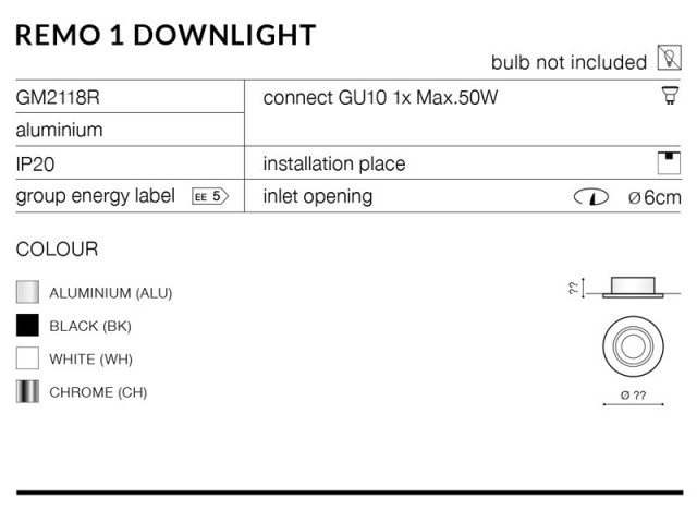 REMO 1 DOWNLIGHT ALU + wybór koloru odbłyśnika - Lampa wpuszczana oczko alu Azzardo