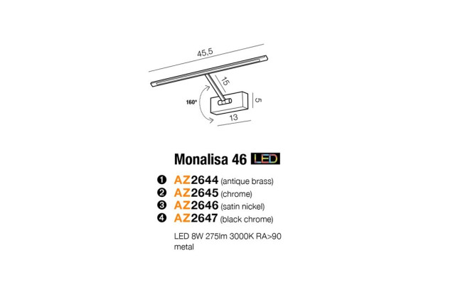 MONALISA 46 LED Azzardo Kinkiet obrazowy złoty, chrom, czarny chrom, nikiel satyna