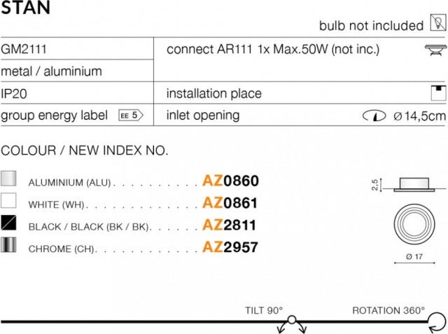 STAN BK AZ2811 Downlight AR111 czarna - oprawa wpuszczana Azzardo 2