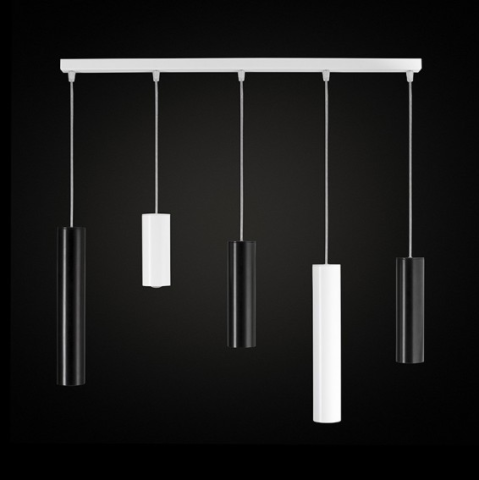 PIANO Żyrandol W-5 biało-czarny Ramko - Lampa wisząca rurki tuba na listwie 67968