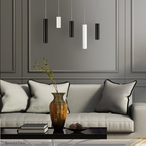 PIANO Żyrandol W-5 biało-czarny Ramko - Lampa wisząca rurki tuba na listwie 67968