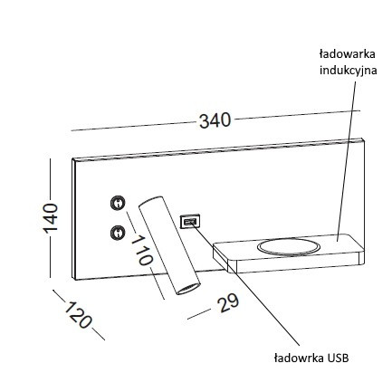 HOTELS 417L ELKIM Lighting Kinkiet do czytania ładowarka indukcyjna i USB