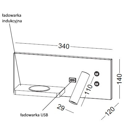 HOTELS 417P ELKIM Lighting Kinkiet do czytania ładowarka indukcyjna i USB