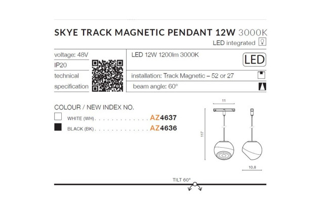 Alfa SKYE TRACK MAGNETIC 12W AZZARDO Lampa do szynoprzewodu magnetycznego ALFA AZZARDO