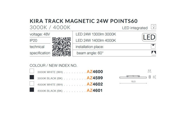 Alfa KIRA TRACK MAGNETIC 24W POINTS6 AZZARDO Lampa do szynoprzewodu magnetycznego ALFA AZZARDO