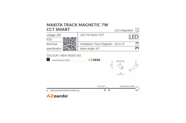 Alfa MAKITA TRACK MAGNETIC 7W CCT SMART AZZARDO Lampa do szynoprzewodu magnetycznego ALFA AZZARDO