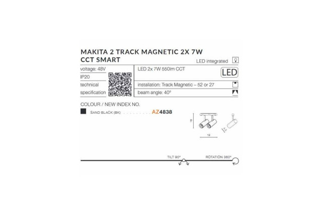 Alfa MAKITA 2 TRACK MAGNETIC 2X 7W CCT SMART AZZARDO Lampa do szynoprzewodu magnetycznego ALFA AZZARDO
