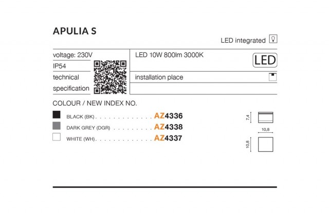 APULIA S IP54 AZ4336 Azzardo Lampa sufitowa LED IP54 czarna