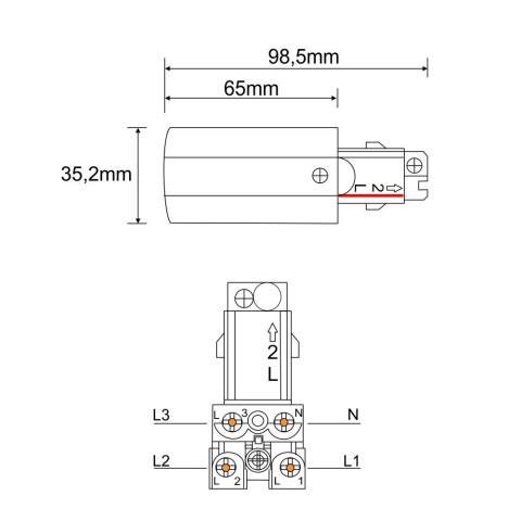 Zasilanie lewe do szynoprzewodu 3F 230V - Czarne 8105 Antigo 2