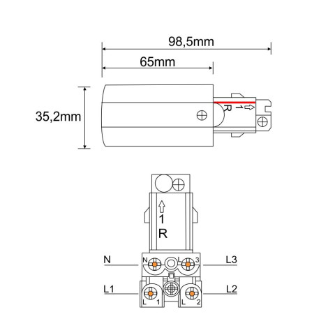 Zasilanie prawe do szynoprzewodu 3F 230V - Czarne 8107 Antigo 2
