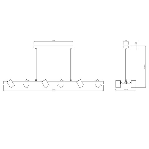 Snow 6 linia wisząca czarna Light Prestige LP-731/6L BK Lampa wisząca reflektory na listwie