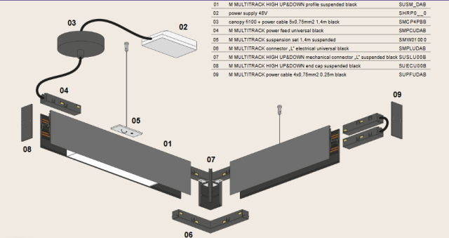 M  MULTITRACK SZYNOPRZEWÓD UP&DOWN zwieszany głęboki 2m czarny Aqform Szynoprzewód niskonapięciowy 48V HIGH MULTITRACK